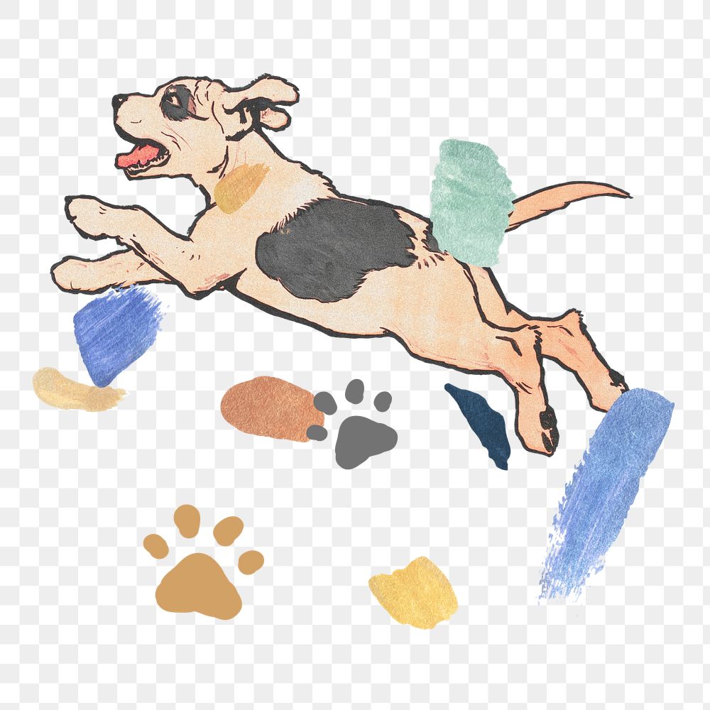 Jumping dog png aesthetic collage sticker, transparent background