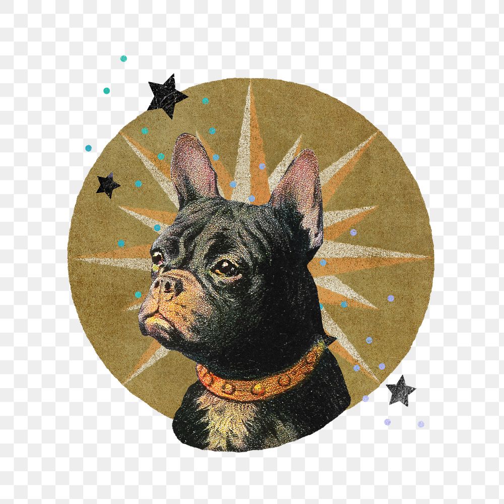 Ephemera dog png vintage collage sticker, transparent background