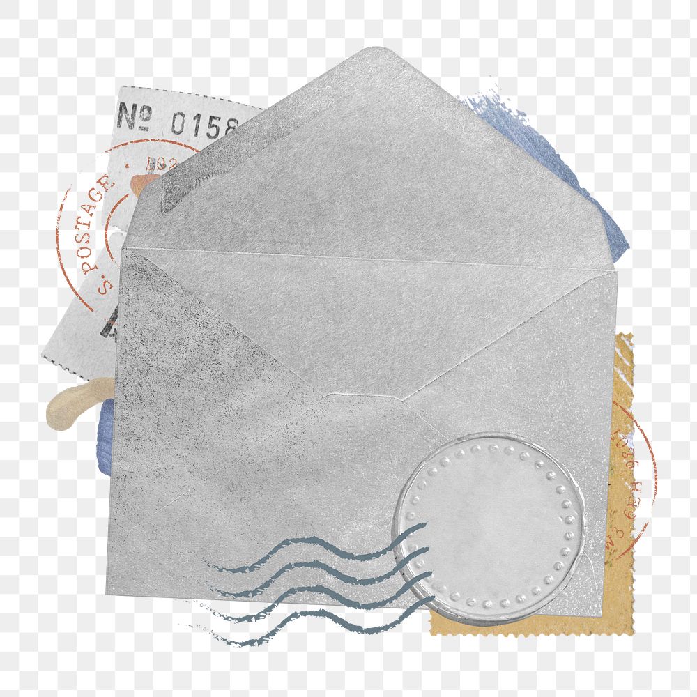 Vintage open envelope png sticker, paper collage on transparent background
