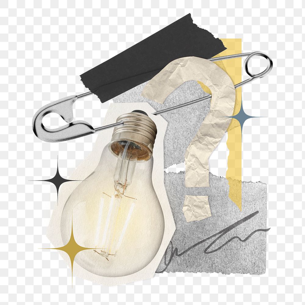 Light bulb png sticker, creative safety pin paper collage on transparent background
