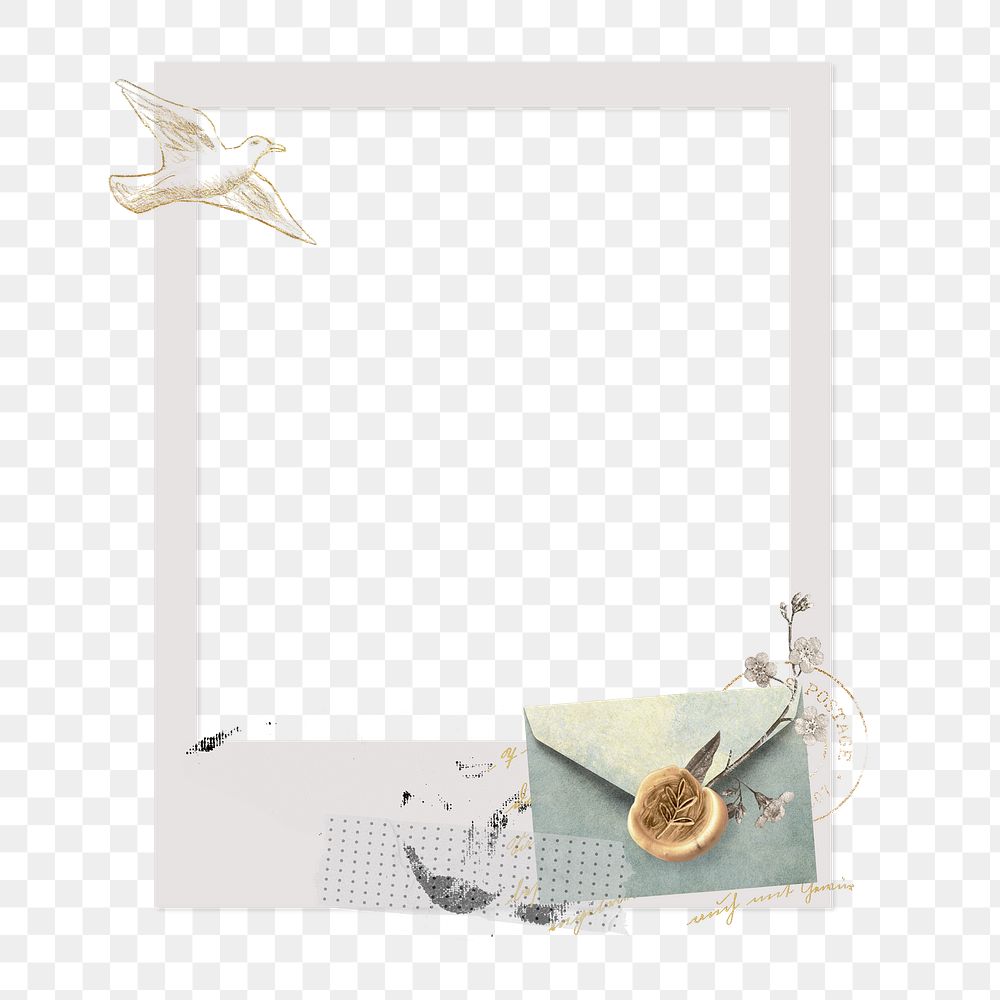 PNG instant picture frame, aesthetic envelope sticker, transparent background