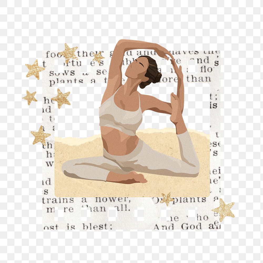 Woman yoga png aesthetic wellness sticker, transparent background