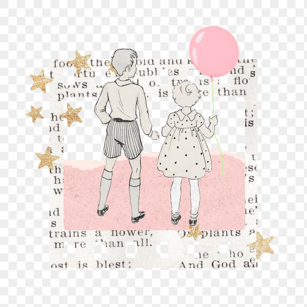 Aesthetic kids png sibling's love sticker, transparent background
