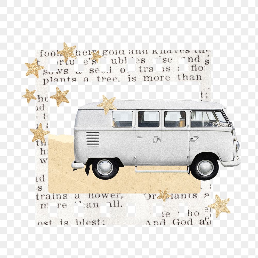 Classic van png vintage sticker, transparent background