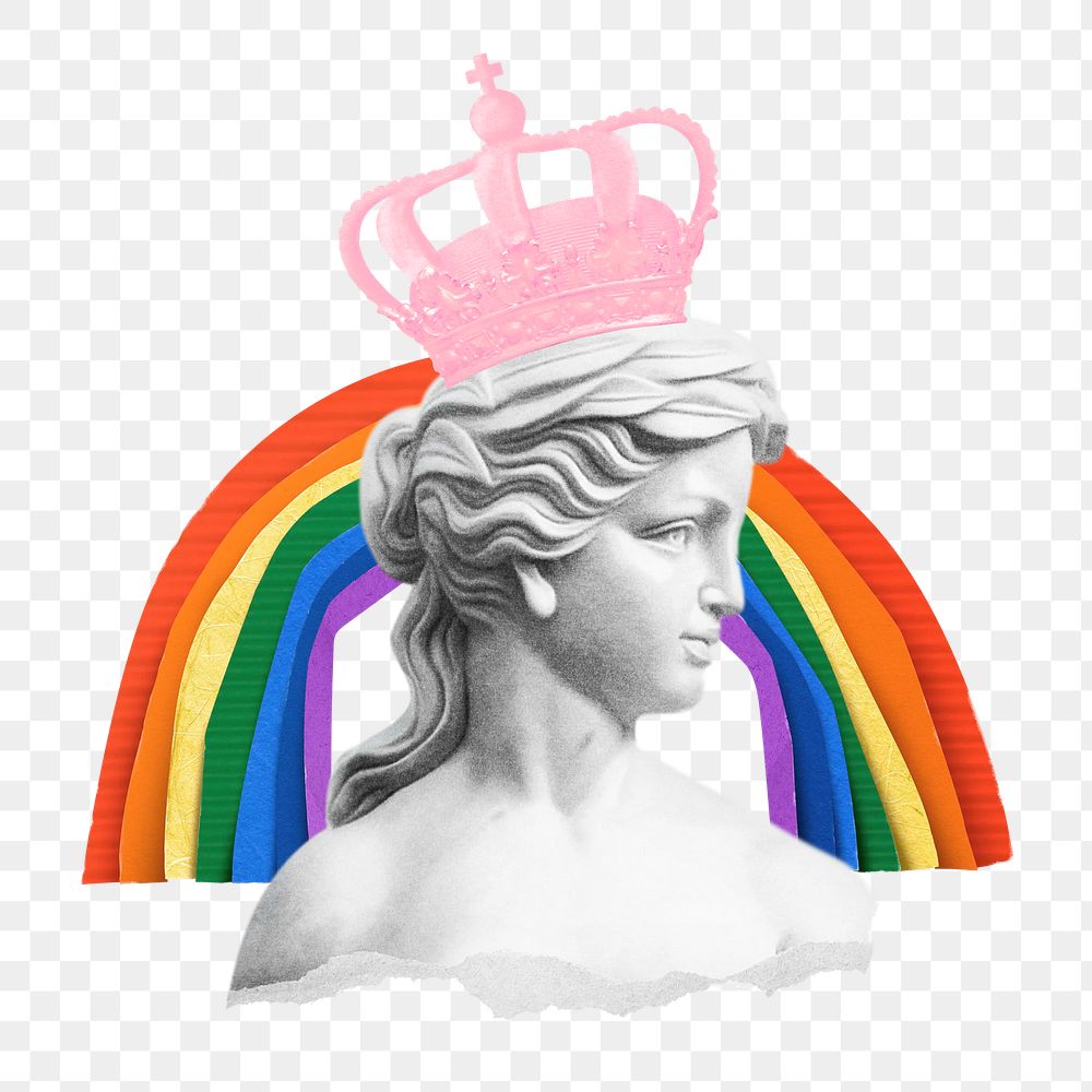 Pride month png aesthetic crowned sculpture sticker, transparent background