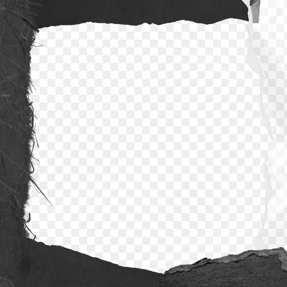 Black frame png torn paper texture, transparent background