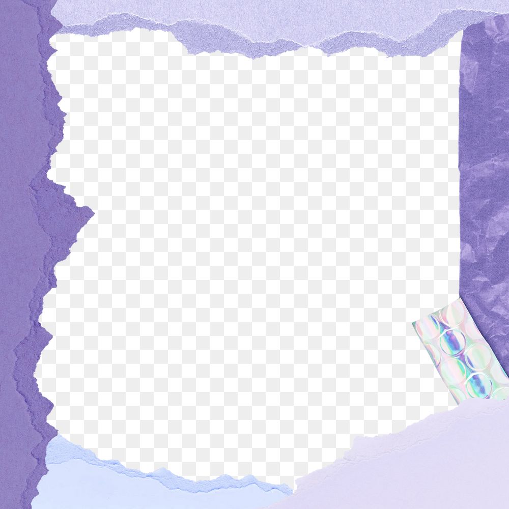 Purple frame png torn paper texture, transparent background