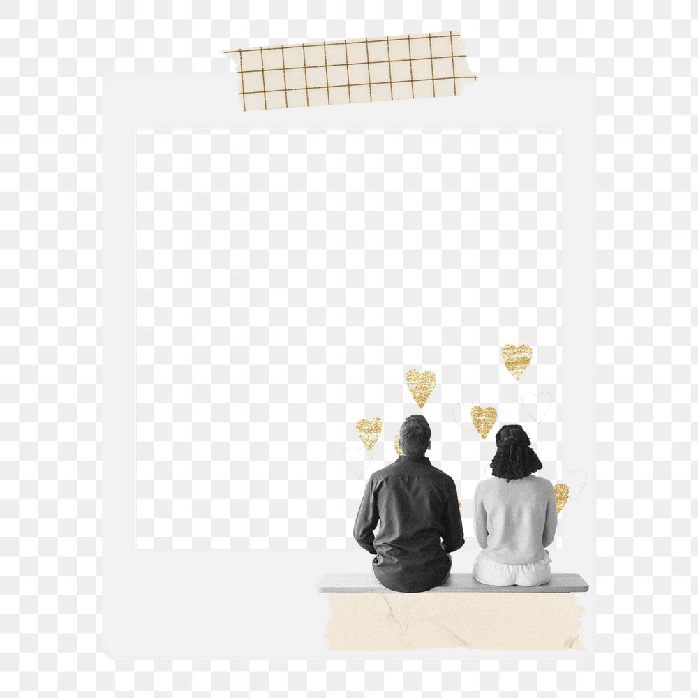 Couple aesthetic png instant film frame, transparent background