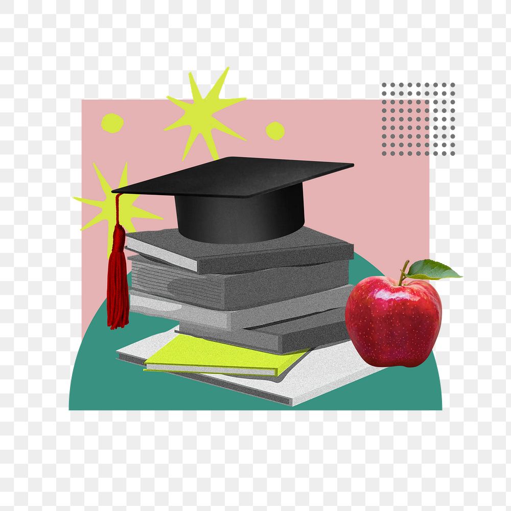 Graduation cap png, education paper collage art, transparent background