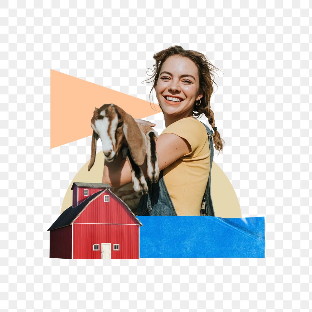 Farm girl png aesthetic, creative collage art, transparent background