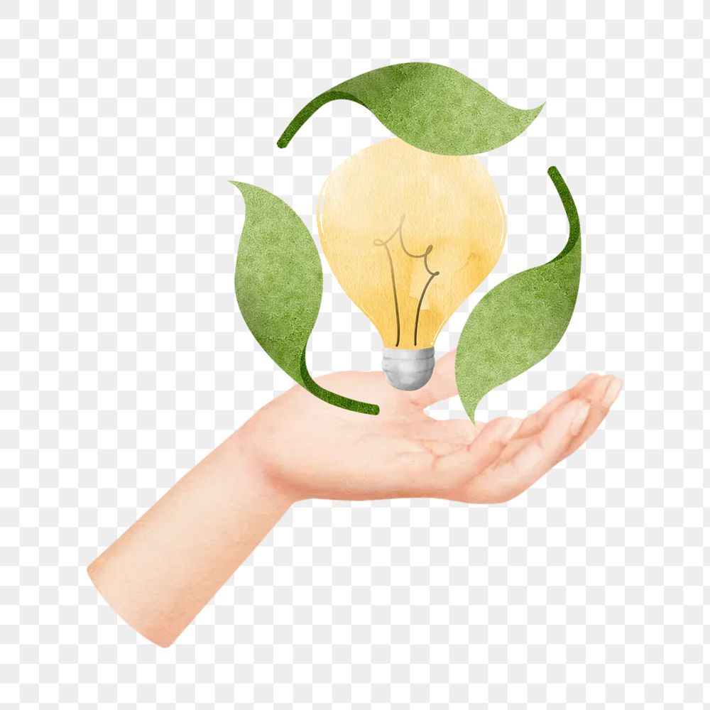 Light bulb png, green energy environment collage art, transparent background