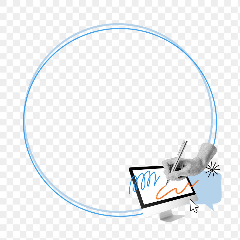 Blue circle png frame, graphic designer creative remix, transparent background