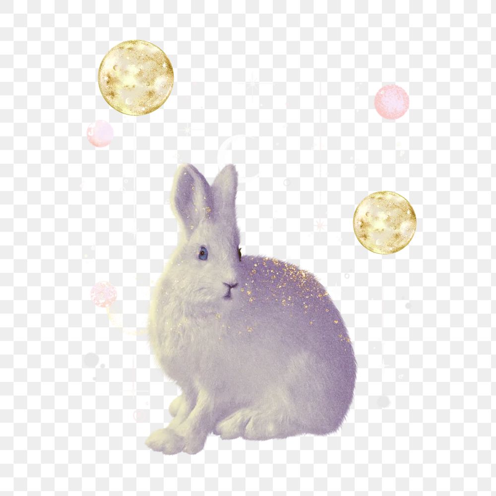 White bunny png, animal collage art, transparent background