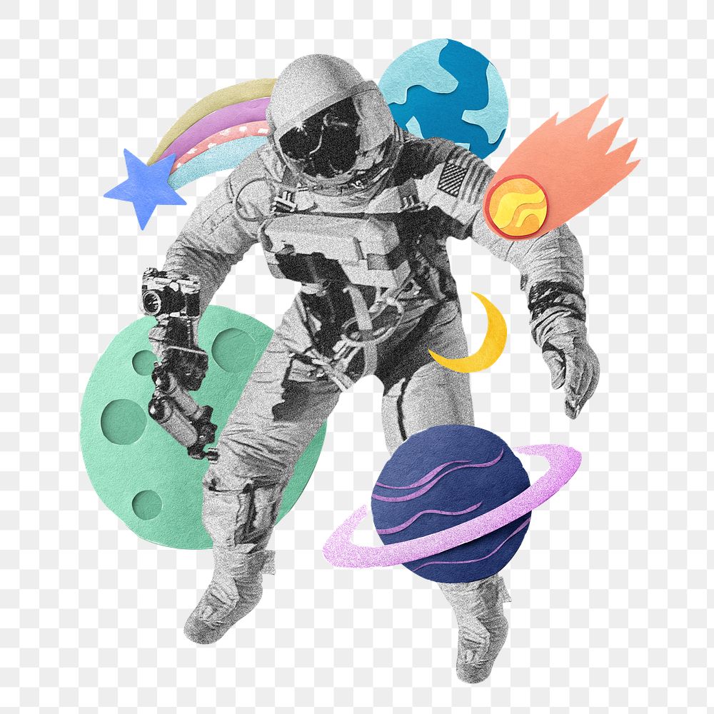 Astronaut png, space aesthetic collage art, transparent background