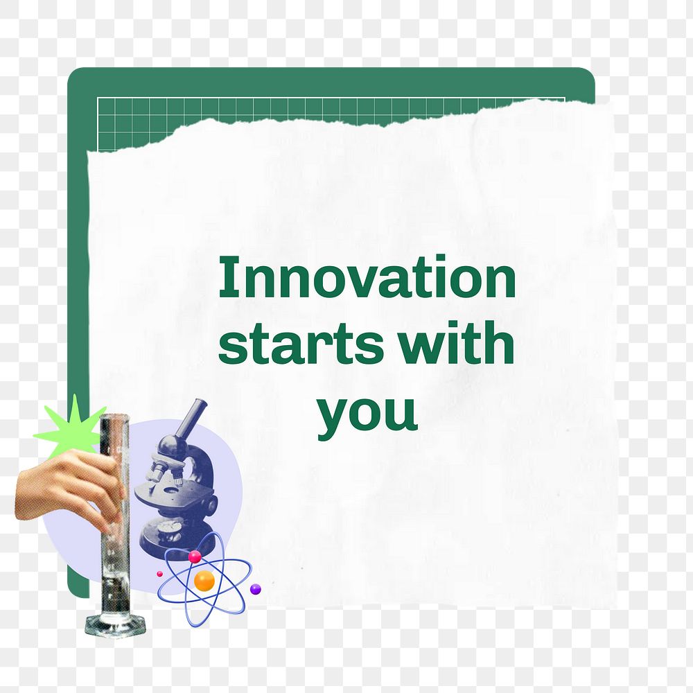 Innovation starts with you png word, education collage art, transparent background