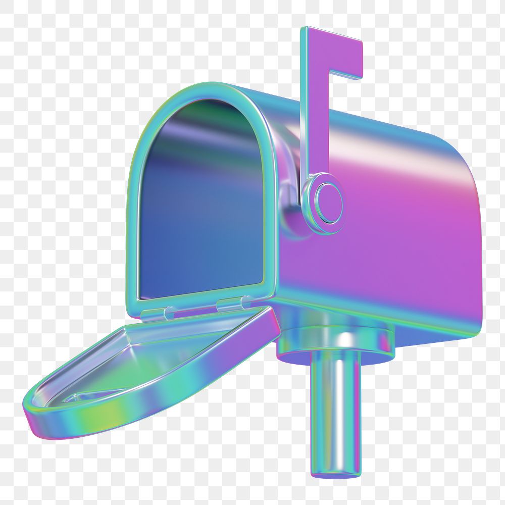 Blue metallic mailbox png 3D element, transparent background