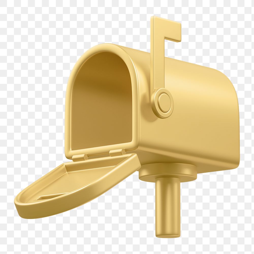 Gold mailbox png 3D element, transparent background