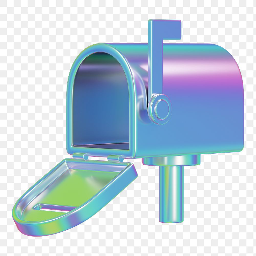 Blue metallic mailbox png 3D element, transparent background