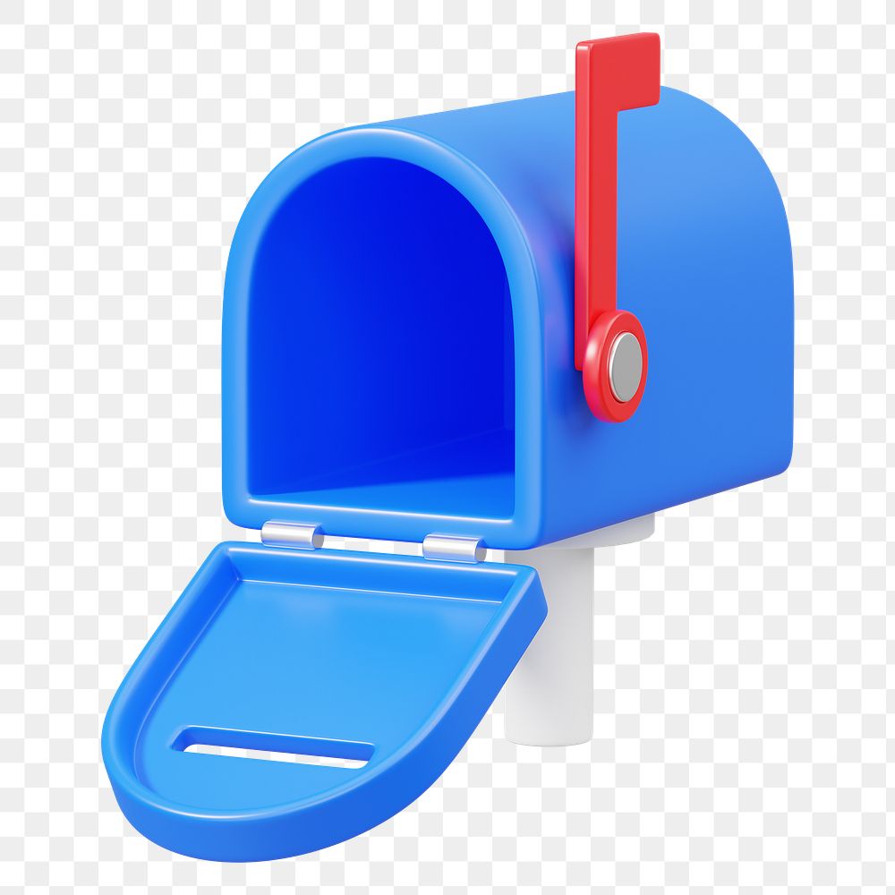 Blue mailbox png 3D element, transparent background