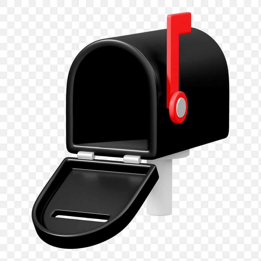 Black mailbox png 3D element, transparent background
