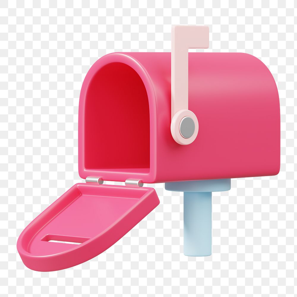 Pink mailbox png 3D element, transparent background