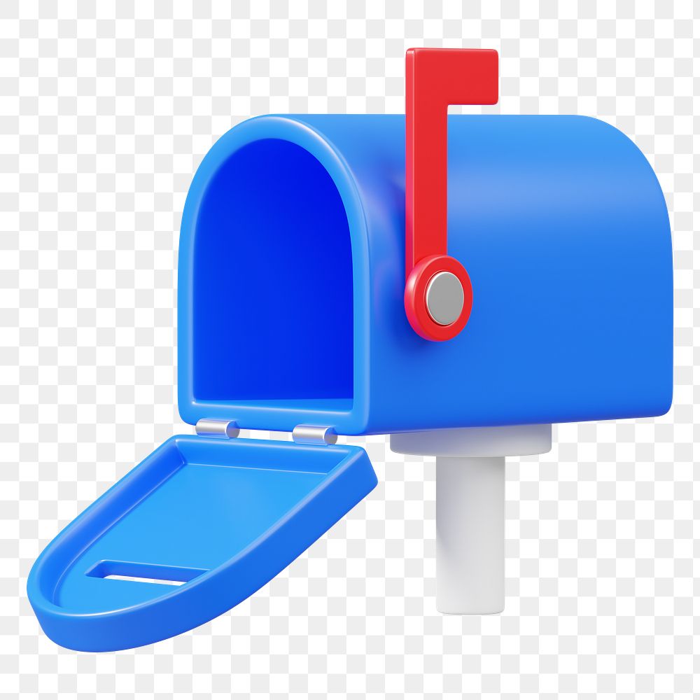 Blue mailbox png 3D element, transparent background