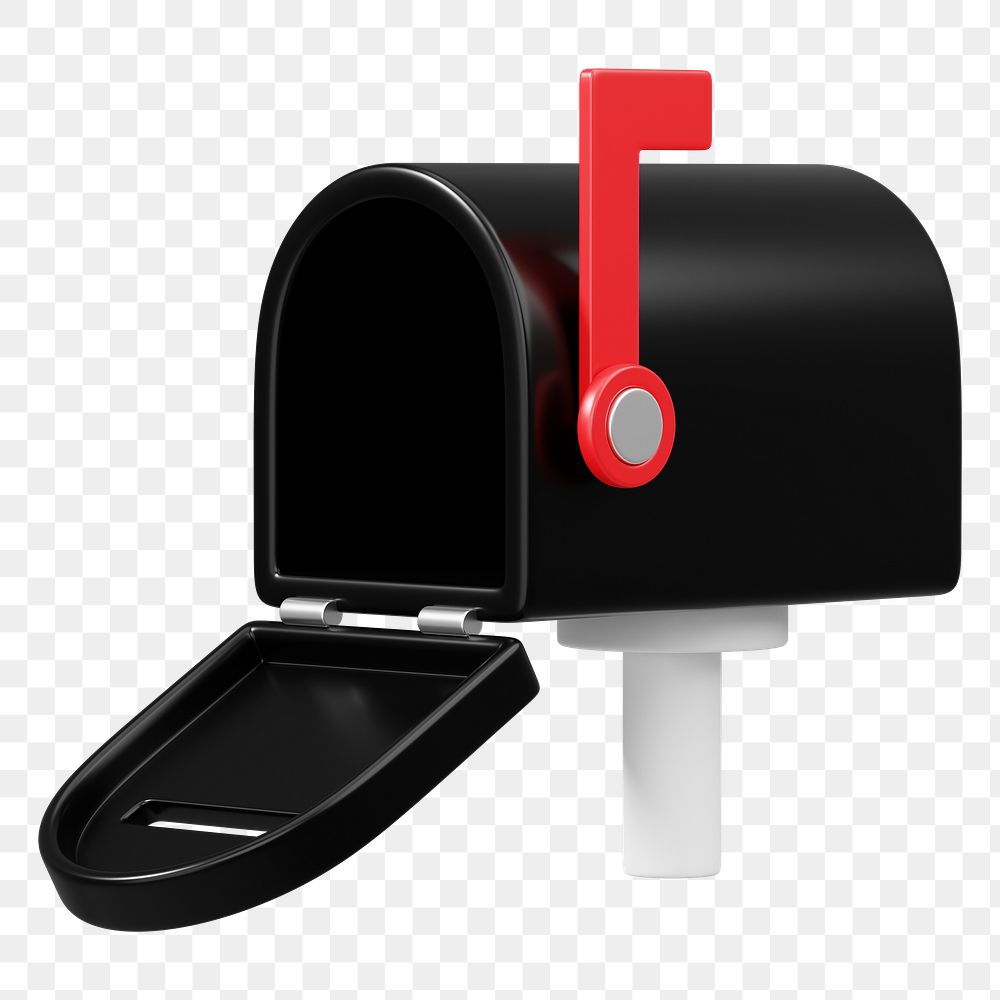 Black mailbox png 3D element, transparent background