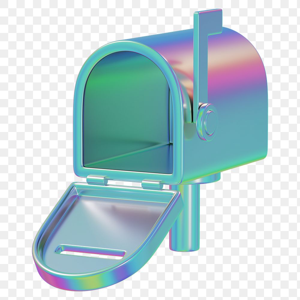 Blue metallic mailbox png 3D element, transparent background