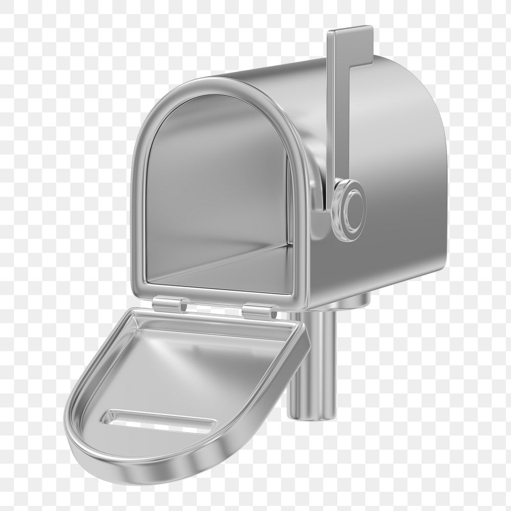Silver metallic mailbox png 3D element, transparent background