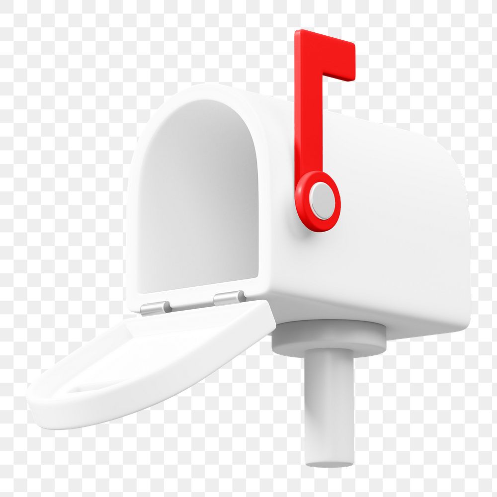 White mailbox png 3D element, transparent background