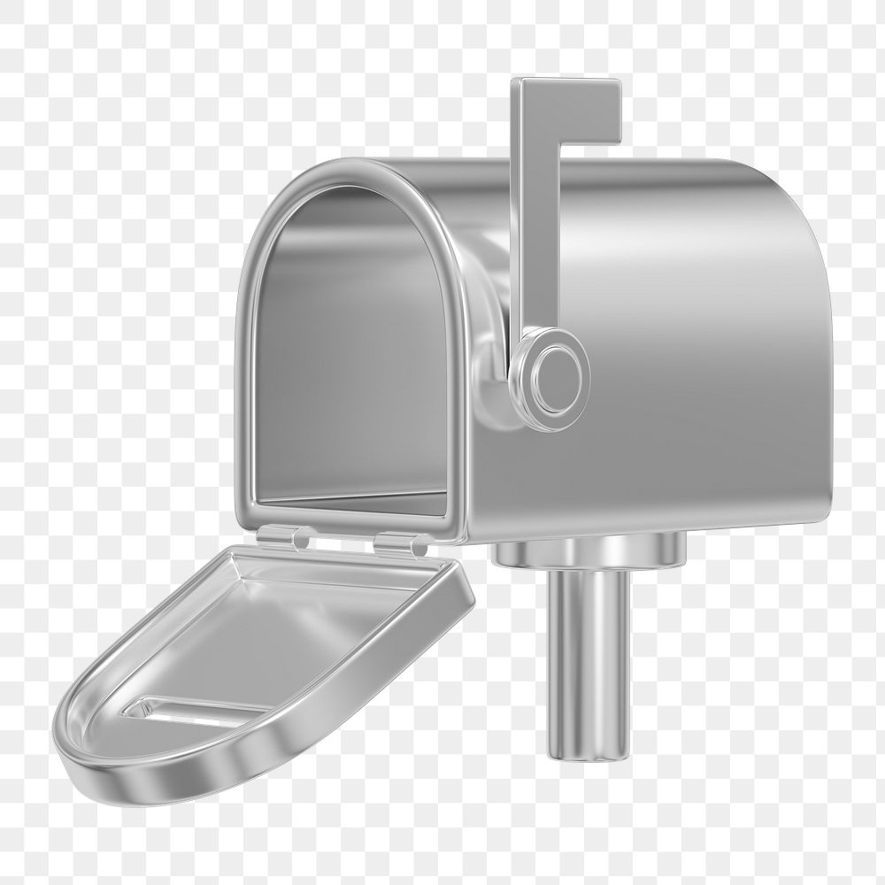 Silver metallic mailbox png 3D element, transparent background