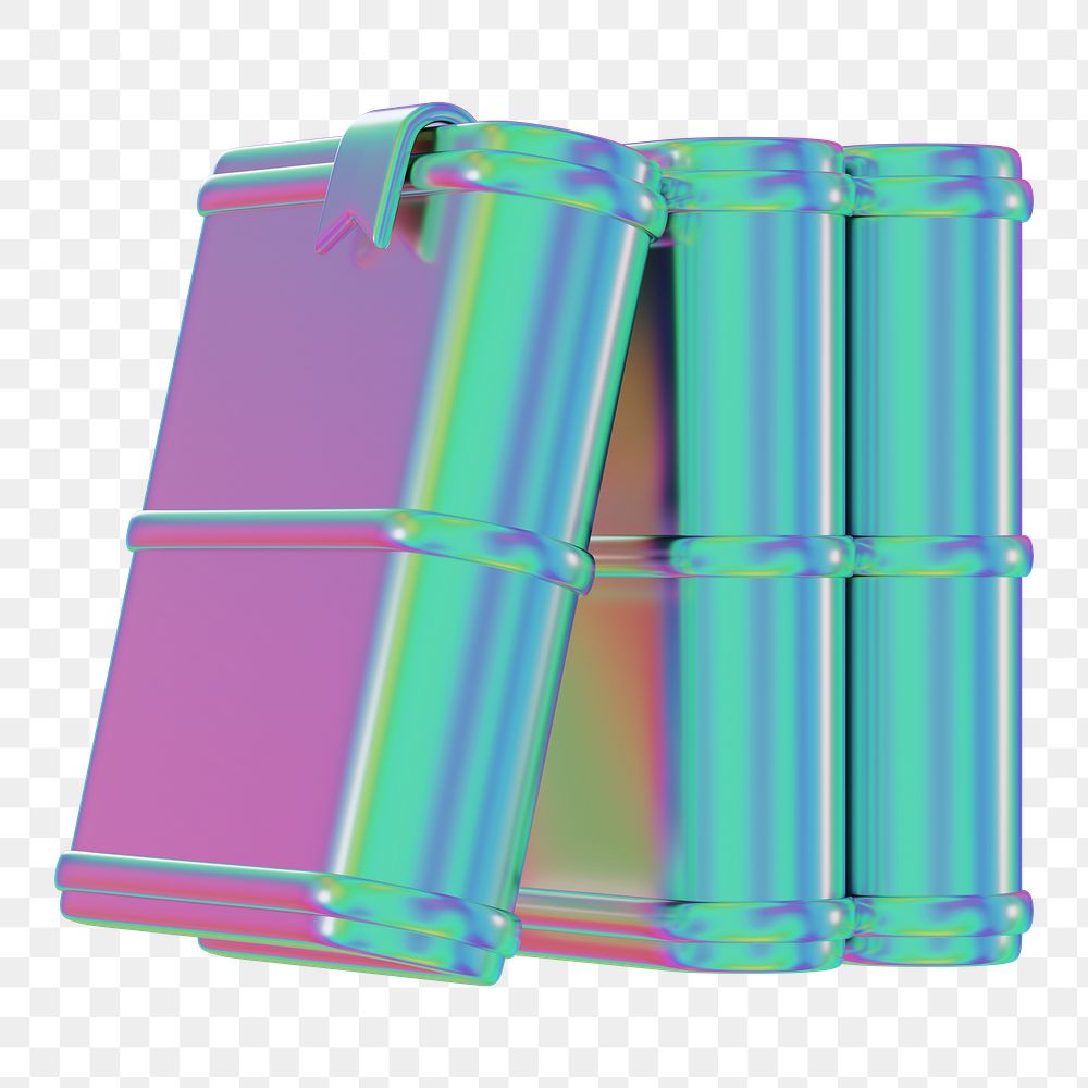 Holographic stacked books png 3D education element, transparent background