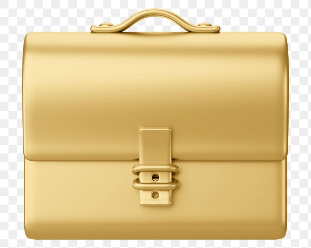 Gold business briefcase png 3D element, transparent background