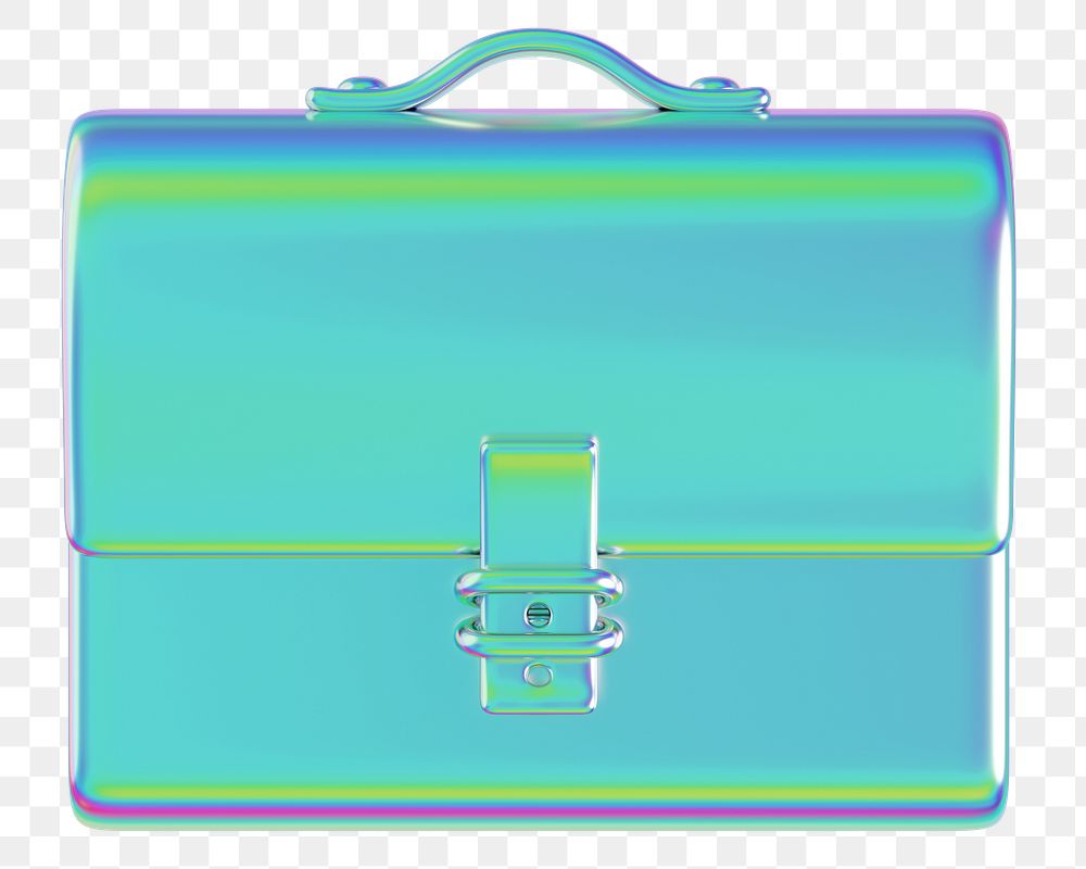 Holographic business briefcase png 3D element, transparent background