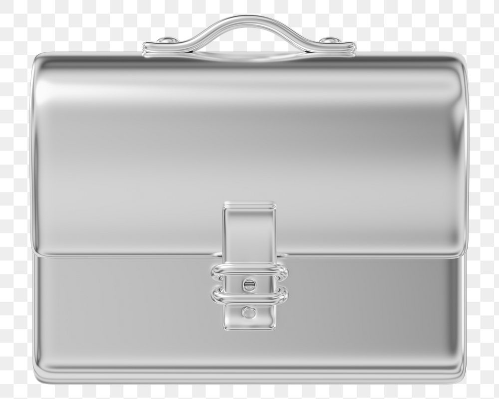 Silver business briefcase png 3D element, transparent background