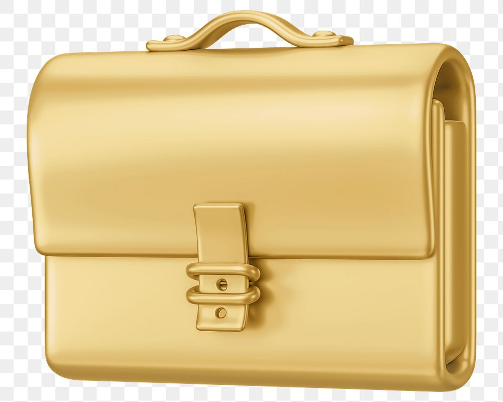 Gold business briefcase png 3D element, transparent background