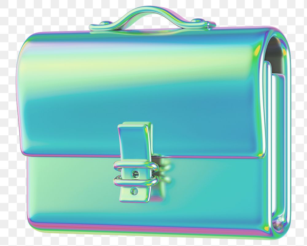 Holographic business briefcase png 3D element, transparent background