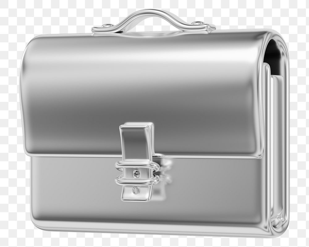 Silver business briefcase png 3D element, transparent background