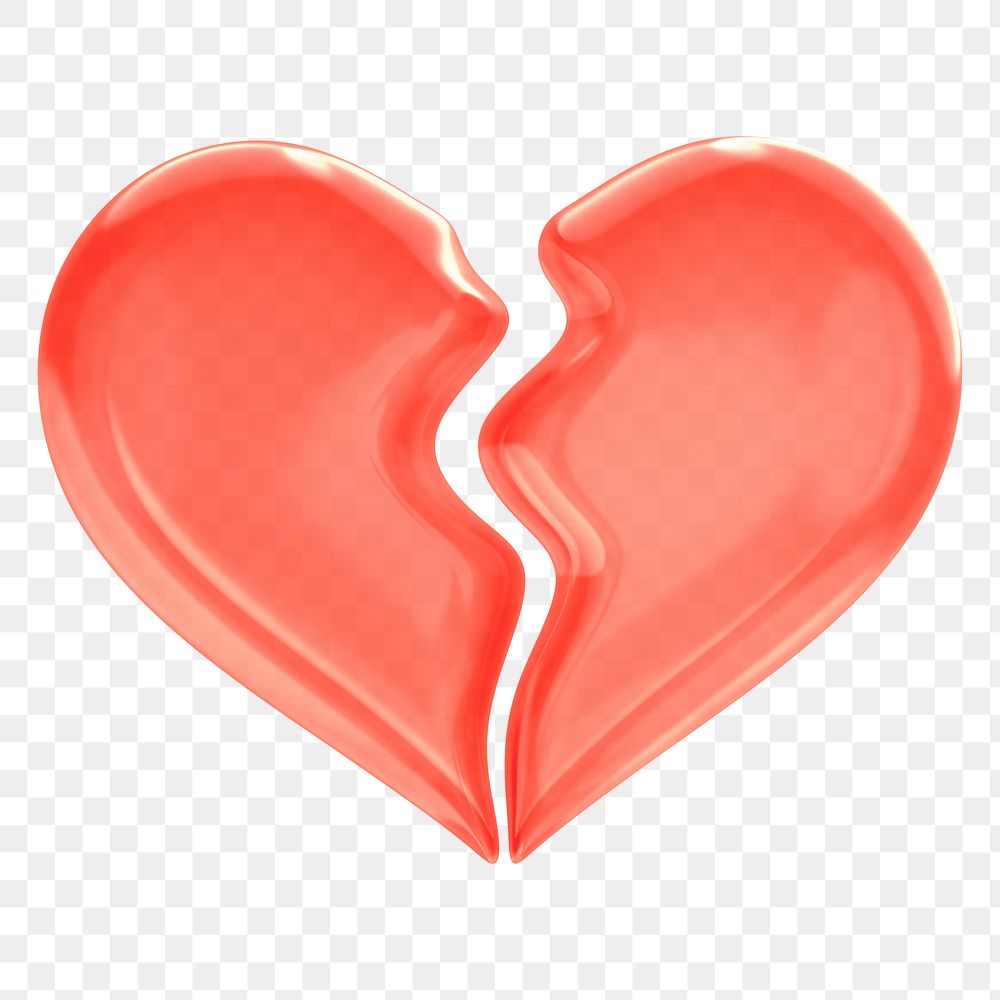 Red broken heart png 3D element, transparent background