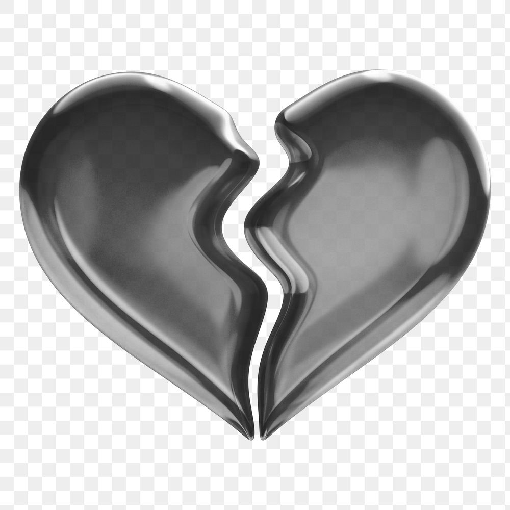 Black broken heart png 3D element, transparent background