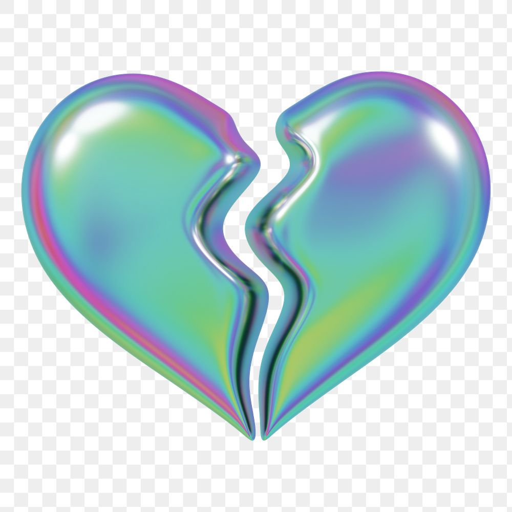 Holographic broken heart png 3D element, transparent background