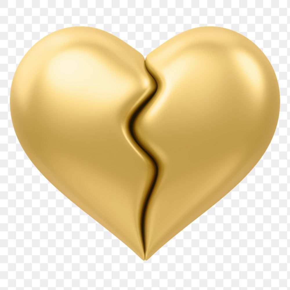 Gold broken heart png 3D element, transparent background