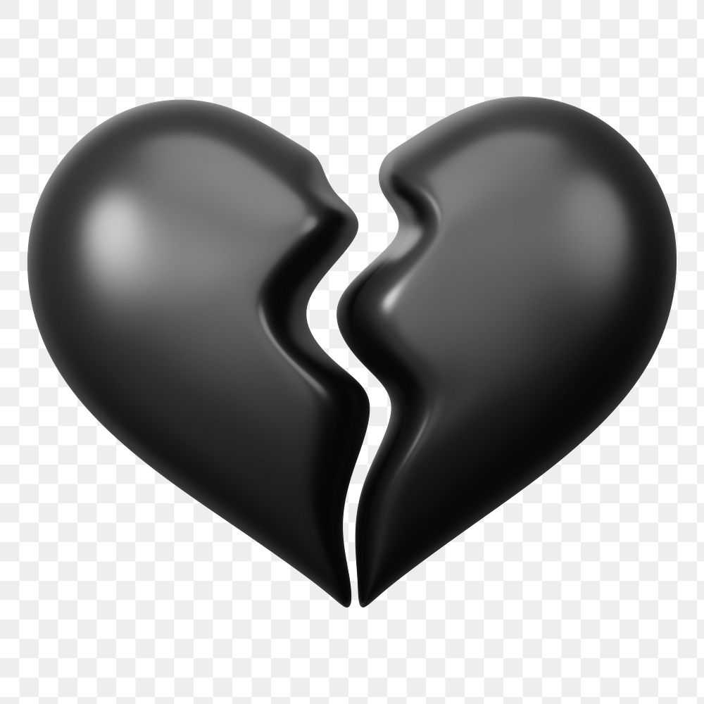 Black broken heart png 3D element, transparent background