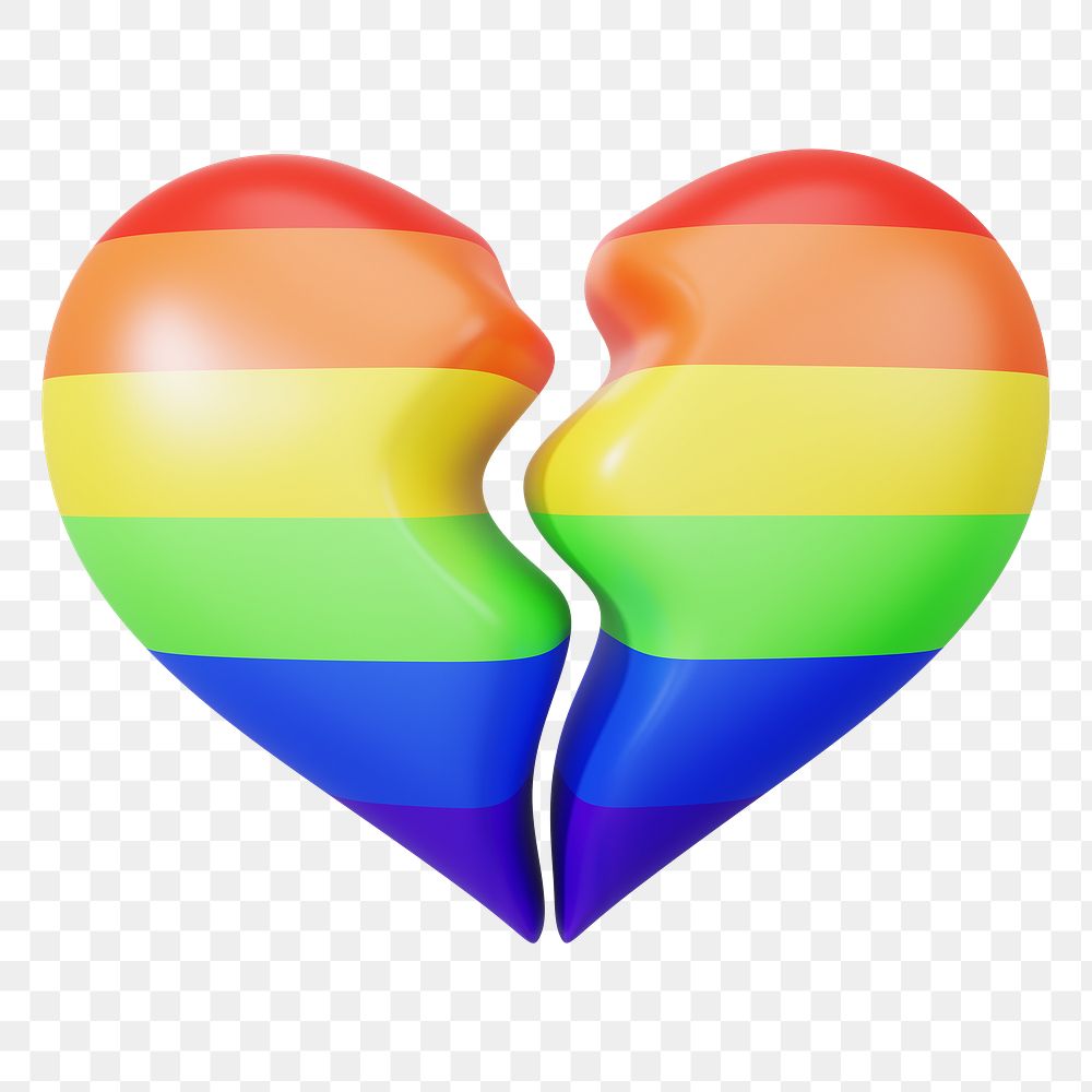 Rainbow broken heart png 3D element, transparent background