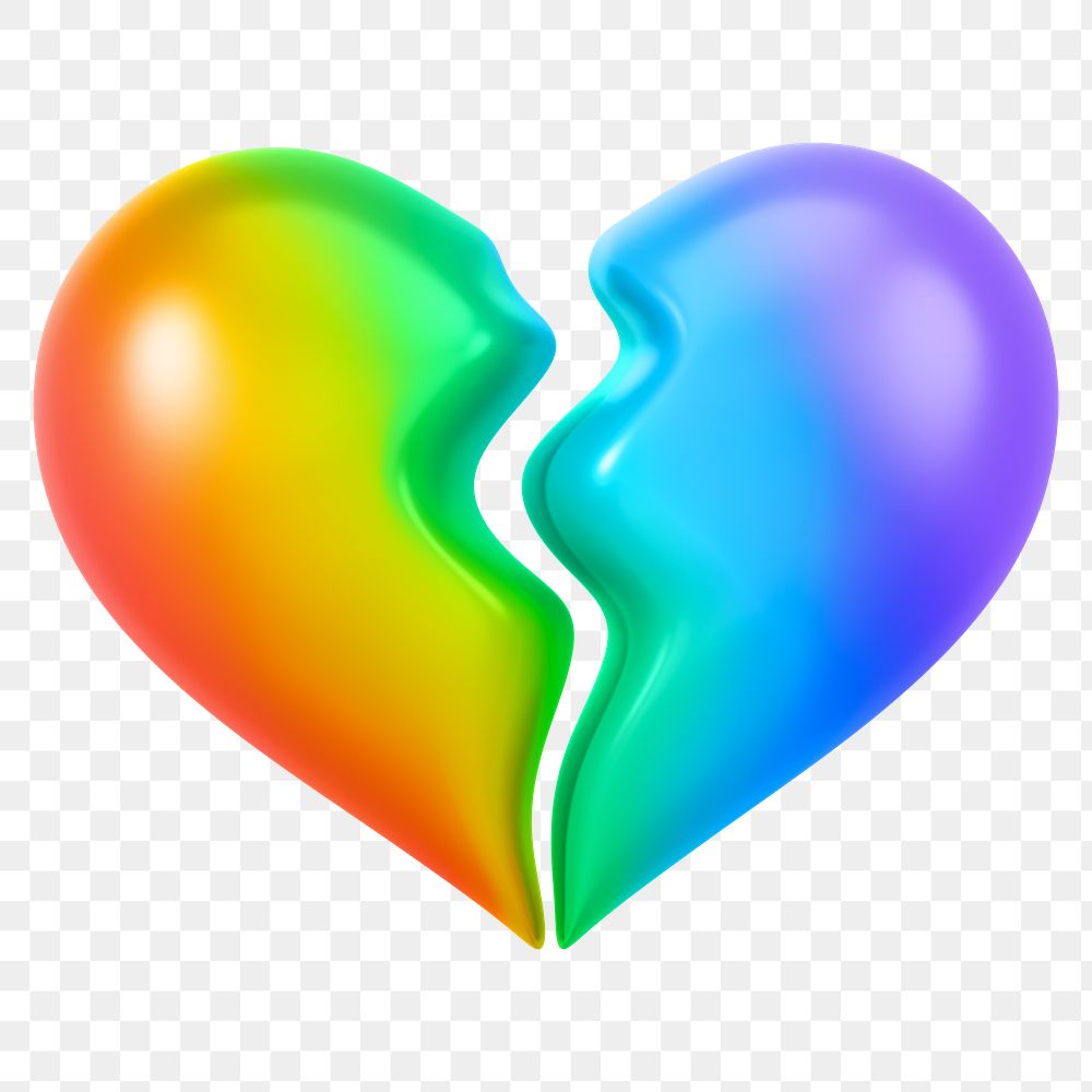 Rainbow broken heart png 3D element, transparent background