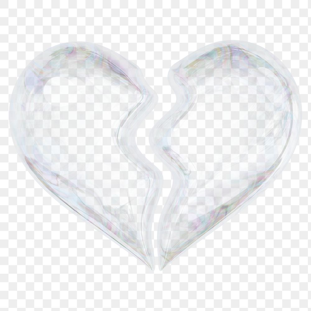 Broken crystal heart png 3D element, transparent background