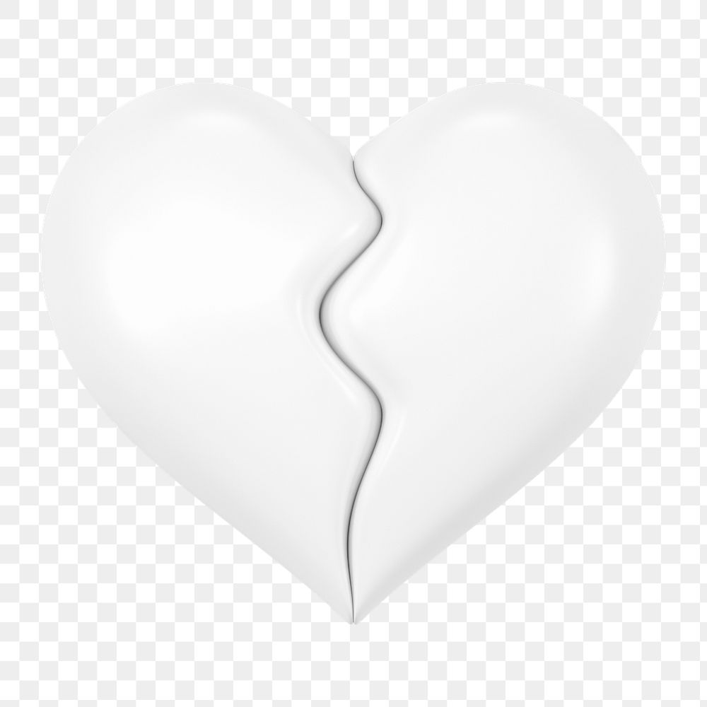 White broken heart png 3D element, transparent background