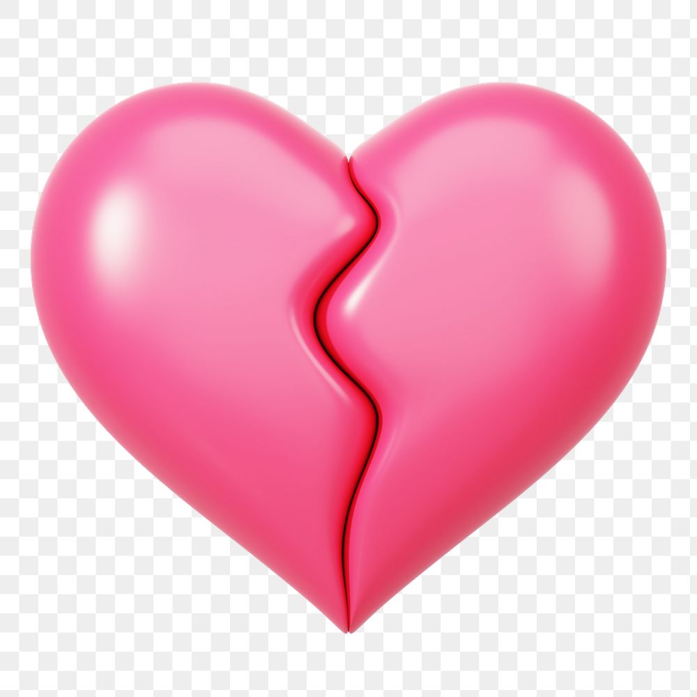 Pink broken heart png 3D element, transparent background