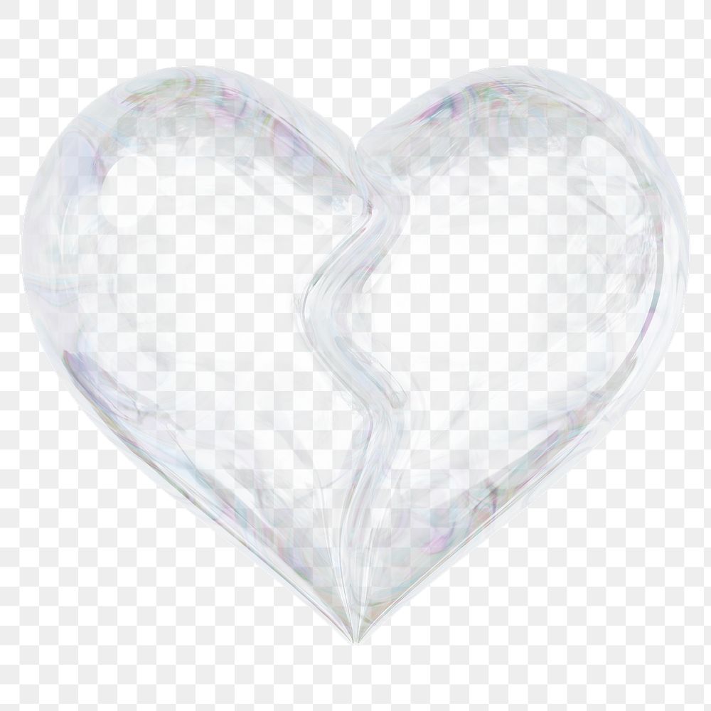 Broken crystal heart png 3D element, transparent background