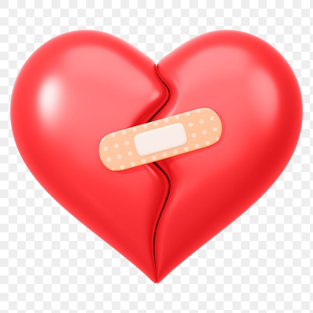 Red bandaged heart png 3D element, transparent background